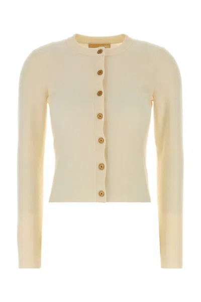Michael Michael Kors Michael By Michael Kors Cream Stretch Wool Blend Cardigan In Yellow