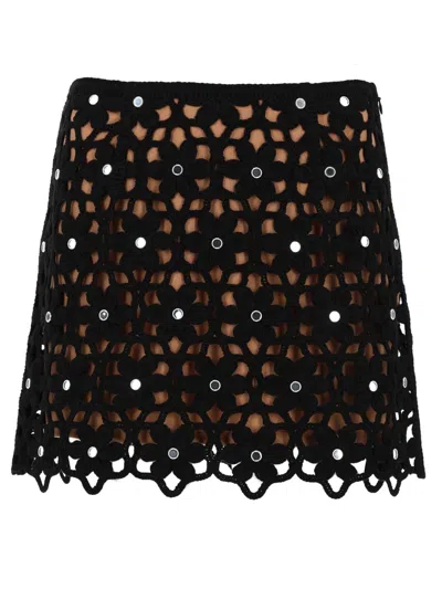 Michael Michael Kors Michael By Michael Kors Crochet Floral Applique Mini Skirt In Black