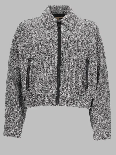 Michael Michael Kors Michael By Michael Kors Cropped Zip-front Textured Jacket In Gray