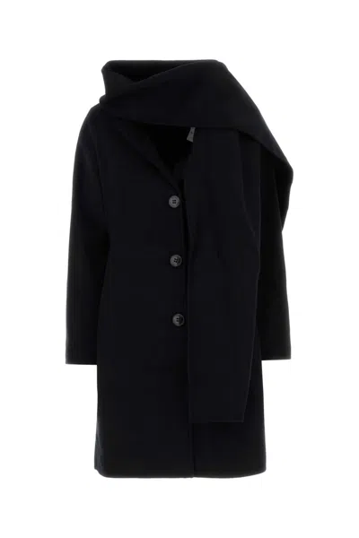Michael Michael Kors Scarf-detail Button-up Coat In Black