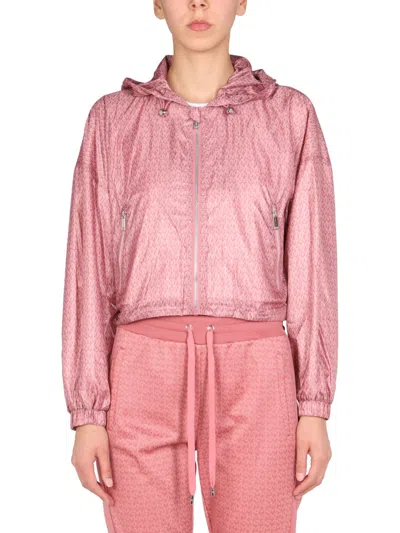 Michael Michael Kors Michael By Michael Kors Hooded Drawstring Logo Sweatshirt In Pink