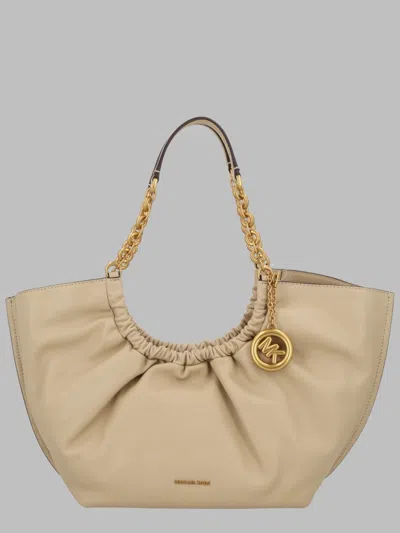 Michael Michael Kors Large Indie Logo-charm Ruched-detailing Tote Bag In Brown