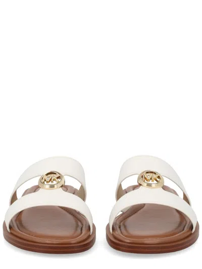Michael Michael Kors Michael By Michael Kors Logo Detail Leather Slide Sandals In White