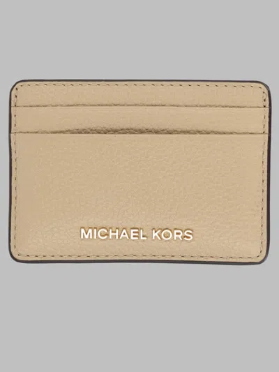 Michael Michael Kors Michael By Michael Kors Logo Leather Card Case Mini Wallet 7 Cm X 9.5 Cm In Beige