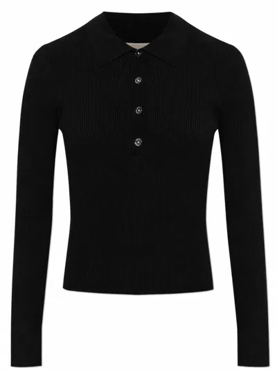 Michael Michael Kors Michael By Michael Kors Long Sleeved Polo Shirt In Black