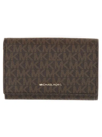Michael Michael Kors Michael By Michael Kors Mini Logo Print Wallet In Brown