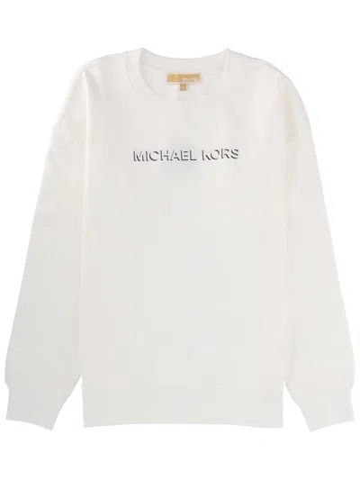 Michael Michael Kors Michael By Michael Kors Organic Cotton Logo Crewneck Sweatshirt In White