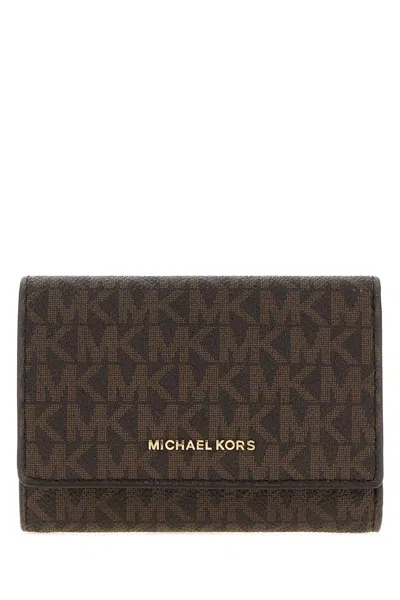 Michael Michael Kors Michael By Michael Kors Printed Canvas Mini Wallet With Gold-tone Hardware In Brown