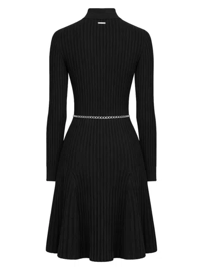 Michael Michael Kors Michael By Michael Kors Ribbed Mock Neck Sweater Dress With Chain Belt In Black