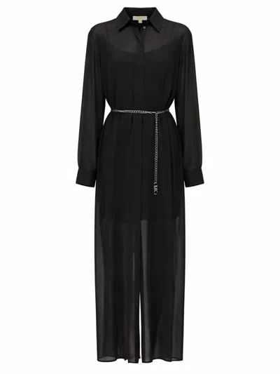 Michael Michael Kors Michael By Michael Kors Sheer Shirt Dress With Chain Belt In Multi