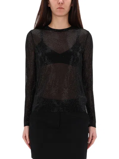 Michael Michael Kors Michael By Michael Kors Sheer Sparkle Mesh Long Sleeve Top In Black