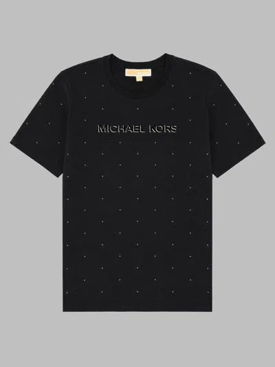 Michael Michael Kors Michael By Michael Kors Studded Logo Cotton T-shirt In Black