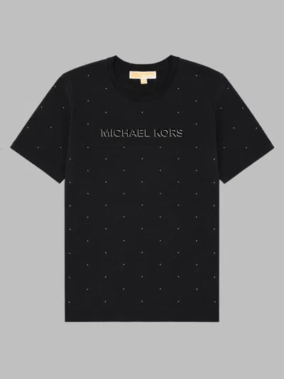 Michael Michael Kors Michael By Michael Kors Studded Logo Cotton T-shirt In Black