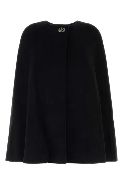 Michael Michael Kors Michael By Michael Kors Turn-lock Wool Cape Coat In Black