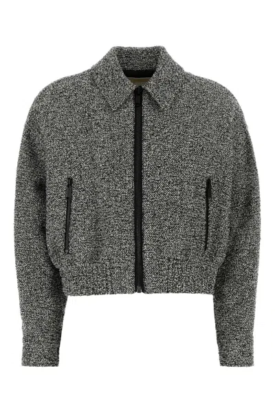 Michael Michael Kors Michael By Michael Kors Two Tone Tweed Bomber Jacket In Gray