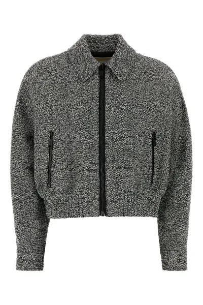 Michael Michael Kors Michael By Michael Kors Two-tone Tweed Bomber Jacket In Gray