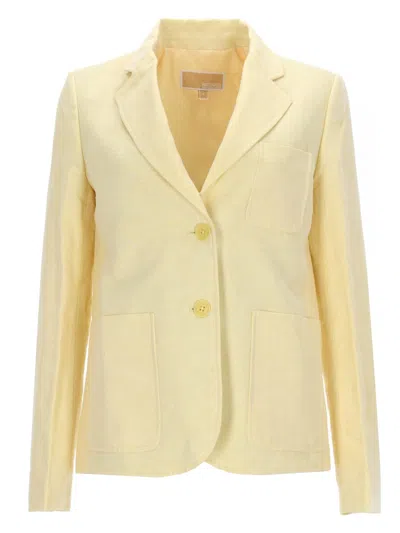 Michael Michael Kors Michael By Michael Kors Women's Linen Blend Single-breasted Blazer In Yellow