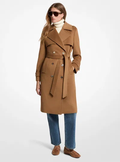 Michael Michael Kors Michael Kors Belted Wool Blend Coat In Brown In Animal Print