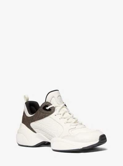 Michael Michael Kors Michael Kors Bowie Mesh And Signature Logo Trainer In Brown In White
