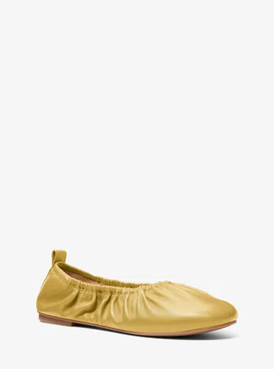Michael Michael Kors Michael Kors Bri Ruched Leather Ballet Flat In Green