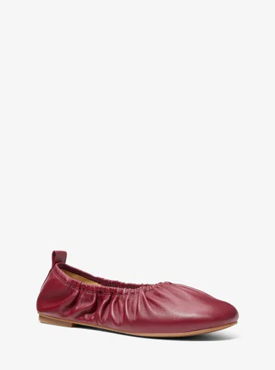 Michael Michael Kors Michael Kors Bri Ruched Leather Ballet Flat In Red