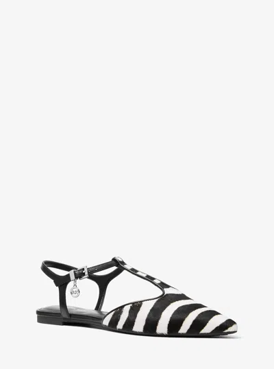 Michael Michael Kors Michael Kors Cherie Flex Zebra Print Calf Hair Flat In Black