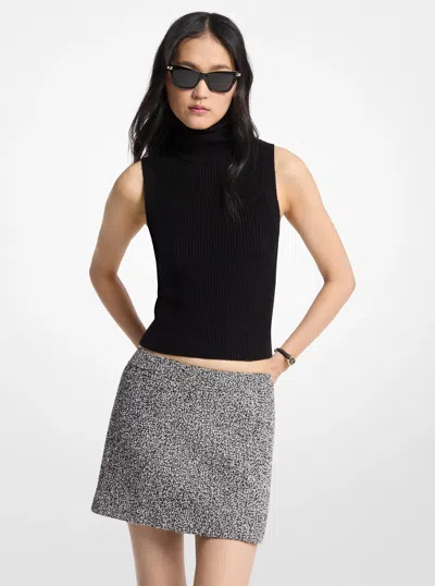 Michael Michael Kors Michael Kors Cotton Blend Tweed Mini Skirt In Black