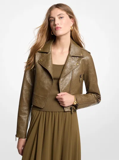 Michael Michael Kors Michael Kors Crinkled Moto Jacket In Brown