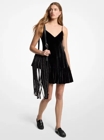 Michael Michael Kors Michael Kors Crushed Velvet Mini Slip Dress In Black