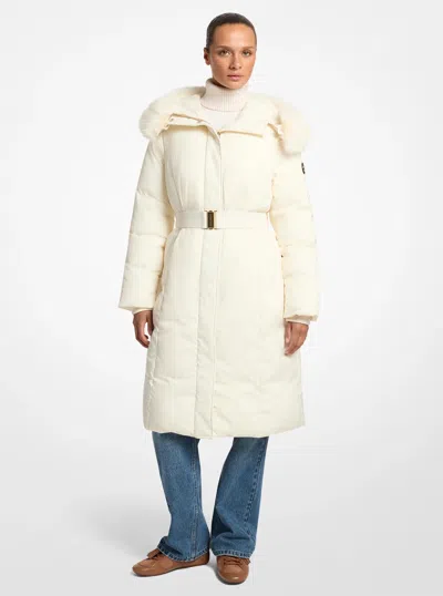Michael Michael Kors Michael Kors Faux Fur Trim Belted Coat In Neutral
