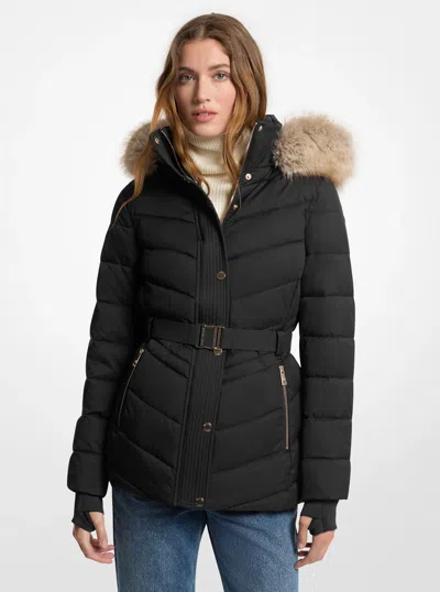 Michael Michael Kors Michael Kors Faux Fur Trim Packable Quilted Puffer Jacket In Black