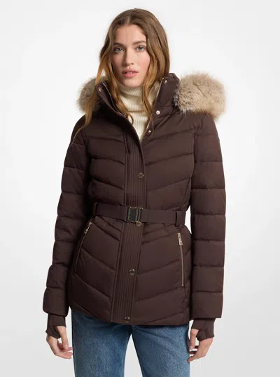 Michael Michael Kors Michael Kors Faux Fur Trim Packable Quilted Puffer Jacket In Burgundy