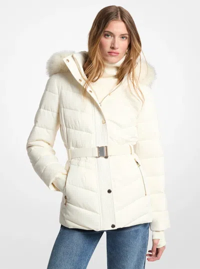 Michael Michael Kors Michael Kors Faux Fur Trim Packable Quilted Puffer Jacket In Neutral