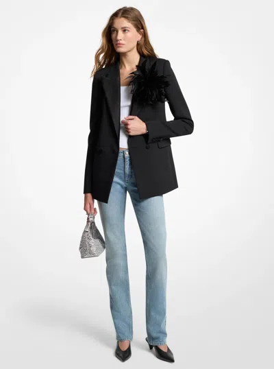 Michael Michael Kors Michael Kors Feather Embellished Stretch Crepe Blazer In Black