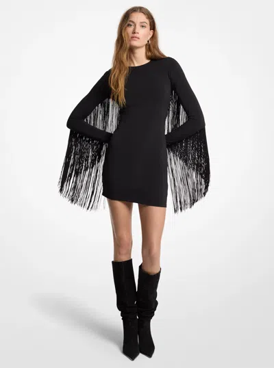 Michael Michael Kors Michael Kors Fringed Matte Jersey Dress In Black