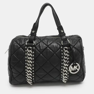 Pre-owned Michael Michael Kors Michael Kors Grayson Black Leather Studded Chain Detail Satchel