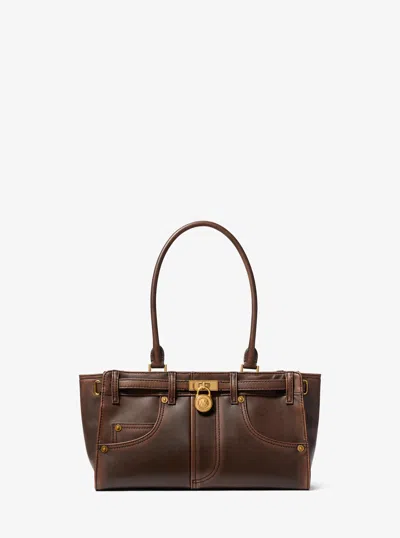 Michael Michael Kors Michael Kors Hamilton Moderne Small Burnished Leather Satchel In Brown
