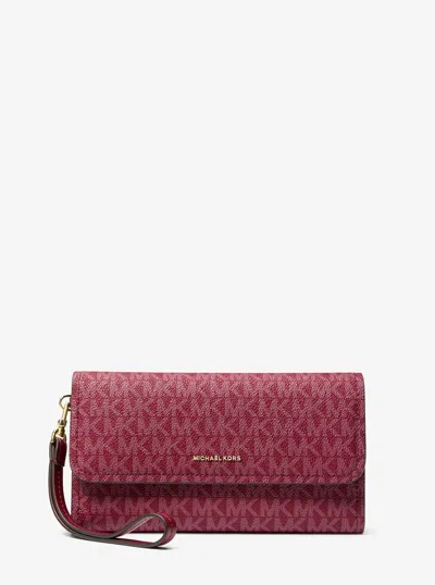 Michael Michael Kors Michael Kors Jet Set Medium Signature Logo Convertible Wristlet In Red