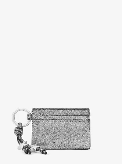 Michael Michael Kors Michael Kors Jet Set Metallic Leather Card Case With Charms In Silver