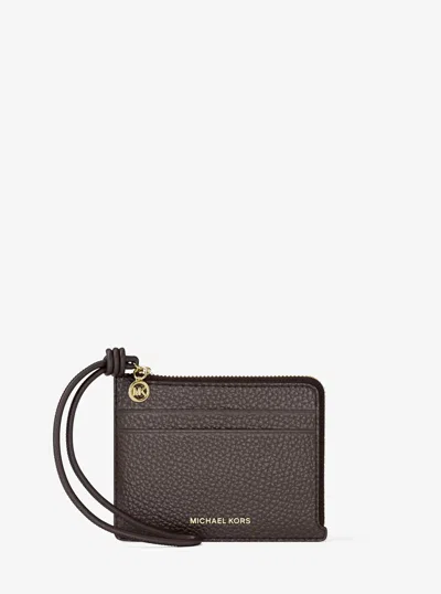 Michael Michael Kors Michael Kors Jet Set Small Pebbled Leather Card Case Wristlet In Brown