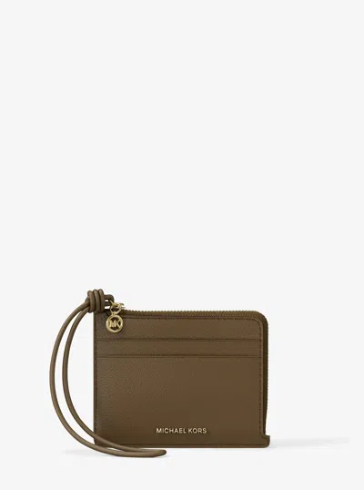 Michael Michael Kors Michael Kors Jet Set Small Pebbled Leather Card Case Wristlet In Green