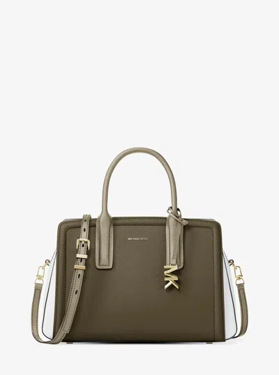 Michael Michael Kors Michael Kors Laila Medium Color-block Pebbled Leather Satchel In Green