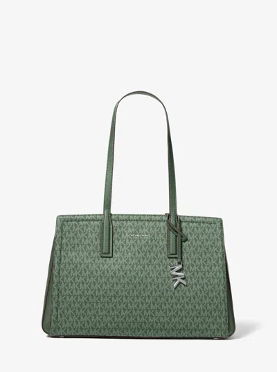 Michael Michael Kors Michael Kors Laila Medium Signature Logo Tote Bag In Green