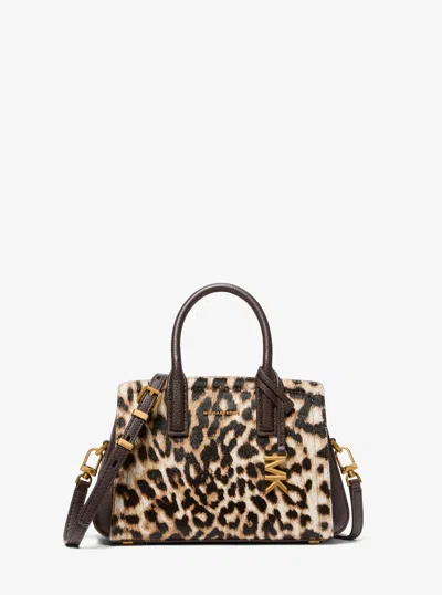 Michael Michael Kors Michael Kors Laila Small Leopard Print Calf Hair Satchel In Brown