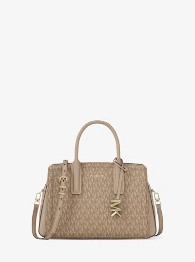 Michael Michael Kors Michael Kors Laila Small Signature Logo Satchel In Natural