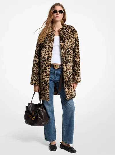 Michael Michael Kors Michael Kors Leopard Faux Fur Coat In Brown
