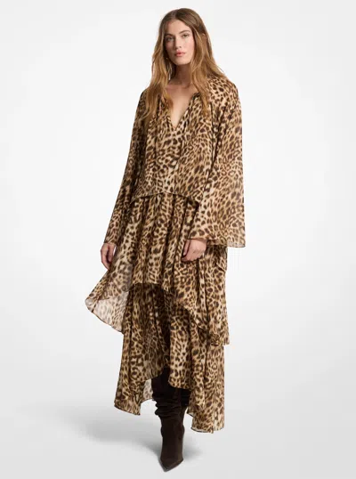 Michael Michael Kors Michael Kors Leopard Print Georgette High-low Dress In Brown