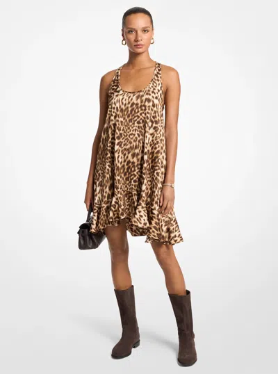 Michael Michael Kors Michael Kors Leopard Print Satin Ruffled Dress In Brown