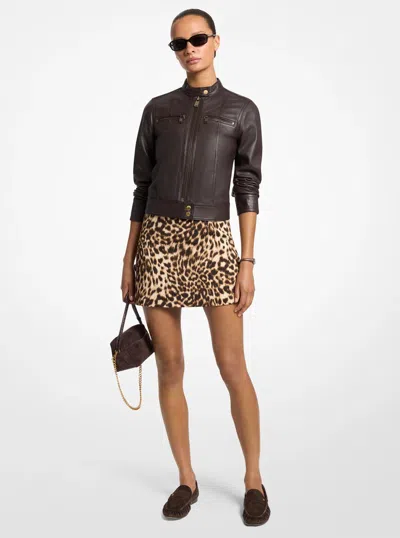 Michael Michael Kors Michael Kors Leopard Print Stretch Crepe Skirt In Brown In Animal Print