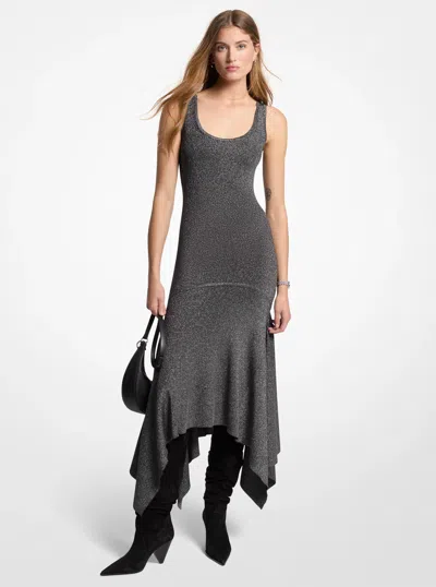 Michael Michael Kors Michael Kors Metallic Knit Asymmetric Dress In Silver In Gray